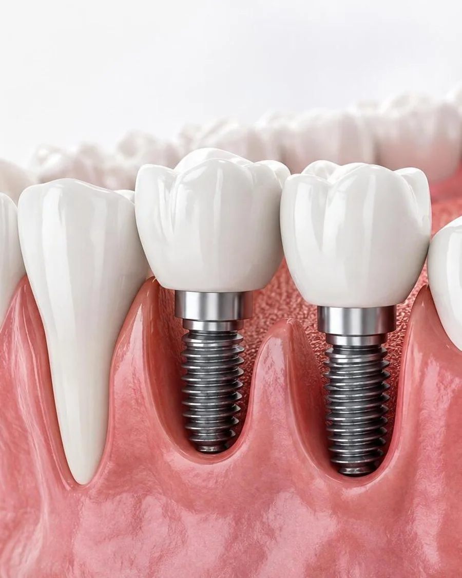 Implante dental con corona sobre el hueso
