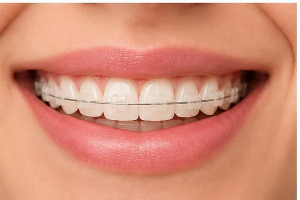 Brackets estéticos cerámicos reales sobre los dientes